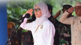 Bupati Lebak, Iti Octavia Jayabaya saat menjadi pembina upacara hari jadi Kabupaten Lebak ke 194.