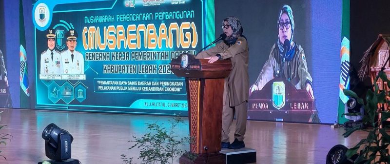 Bupati Lebak, Iti Octavia Jayabaya saat memberikan sambutan dalam acara Musrenbang RKPD Kabupaten Lebak tahun 2024. (Istimewa)