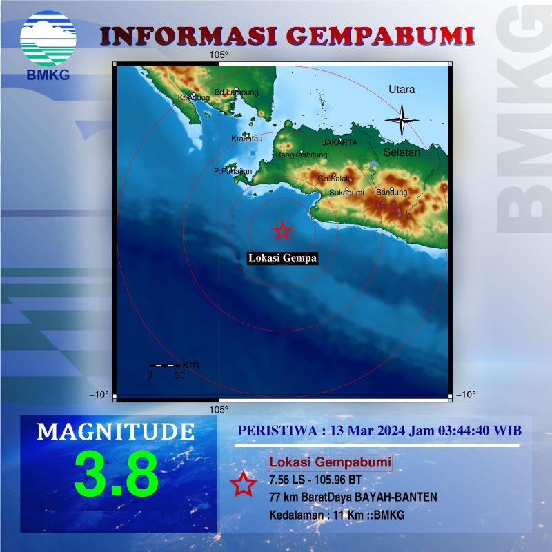 Gempa bumi 3,8M mengguncang Bayah-Banten saat warga asik sahur. (Istimewa)