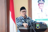 Walikota Cilegon, Helldy Agustian saat memberikan sambutan dalam acara pentas agama. (Istimewa)
