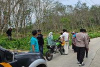 Pihak kepolisian saat melakukan olah TKP perampokan di perkebunan karet. (Istimewa)