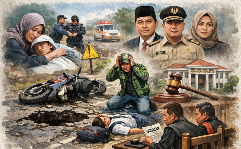 Ilustrasi: Pengendara ojek Online yang Mebawa Anak pelajar Terjatuh menabrak lubang hingga tewas. Doc: Ist/Dailyhits.