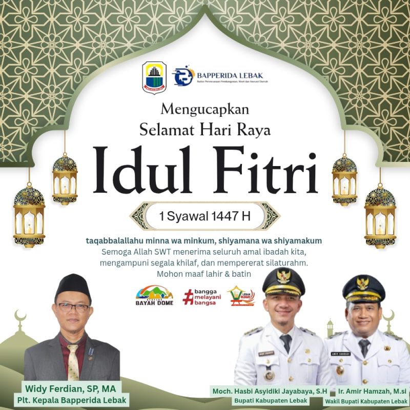 Bapperida Kabupaten Lebak mengucapkan Selamat Hari Raya Idul Fitri 1447 H. (Istimewa)