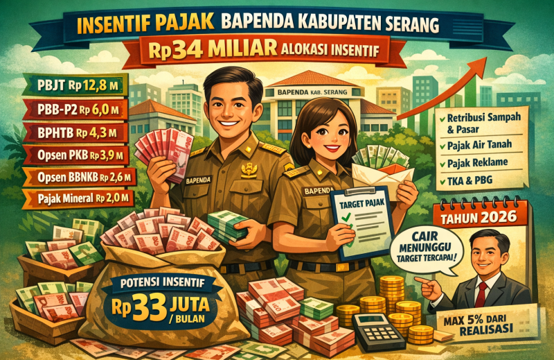 Bapenda Kabupaten Serang, Anggarkan Insentif Rp34 miliar, Doc : (AI).