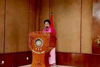 Ketua DWP Kabupaten Lebak, Reri Yoseline saat memberikan sambutan dalam acara. (Istimewa)