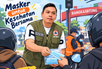 BPBD Lebak membagikan 3.000 masker gratis merespon meluasnya abu vulkanik anak Krakatau. (FOTO DAILYHITS)