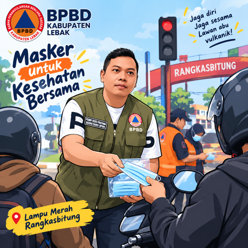 BPBD Lebak membagikan 3.000 masker gratis merespon meluasnya abu vulkanik anak Krakatau. (FOTO DAILYHITS)