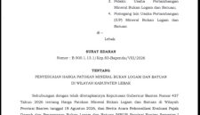 SE Bupati Lebak soal Patokan Harga Baru Mineral Bukan Logam dan Batuan. (Istimewa)