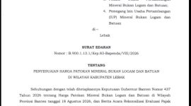 SE Bupati Lebak soal Patokan Harga Baru Mineral Bukan Logam dan Batuan. (Istimewa)